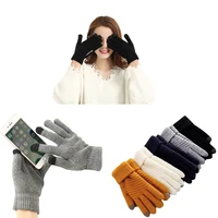 winter touch screen gloves women men warm stretch knit mittens imitation wool full fishnet gloves female crochet guantes thicken