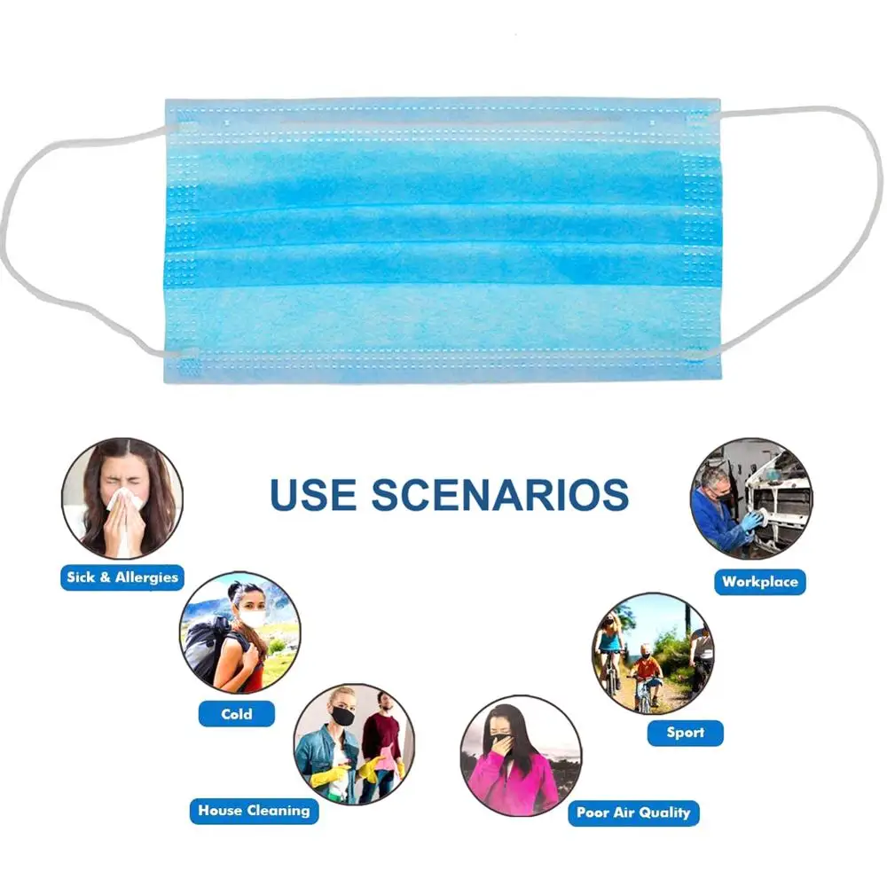 10 pcs Non Woven Disposable Face Mask 3 Layer disposable face Masks Dust Filter Elastic Facial Dust-Proof Safety | Красота и здоровье