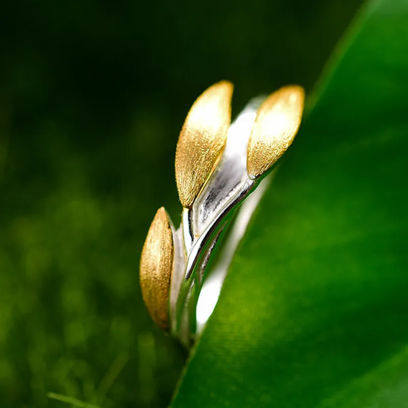 

Original 925 Silver Women Rings Set Wholesale Gold Leaf Sterling Silver S925 Rings for Women Three Leaves Dancing Party Rings