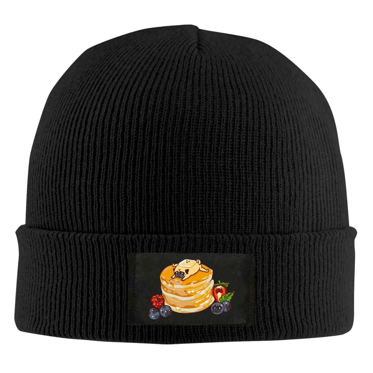 

Baby Pug Resting On Top Of Pancakes Beanie Hats For Men Women With Designs Winter Slouchy Knit Skull Cap
