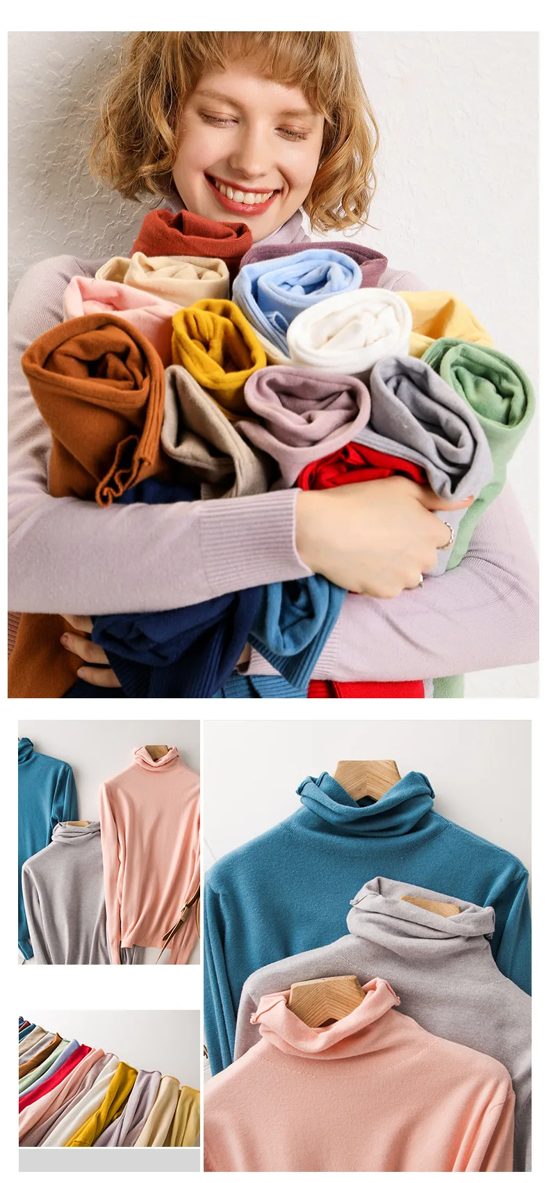 Шерхуре 2019 женский осенний свитер с длинным рукавом Водолазка чистого цвета и