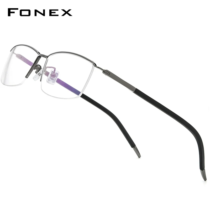 

FONEX Pure Titanium Eyeglasses Frames Men Half Square Myopia Optical Prescription Glasses 2021 New Semi Rimless Eyewear F1015