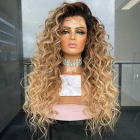 curly honey blonde ombre lace front human hair wigs for women water wave 180 density middle t part headband wig peruvian remy