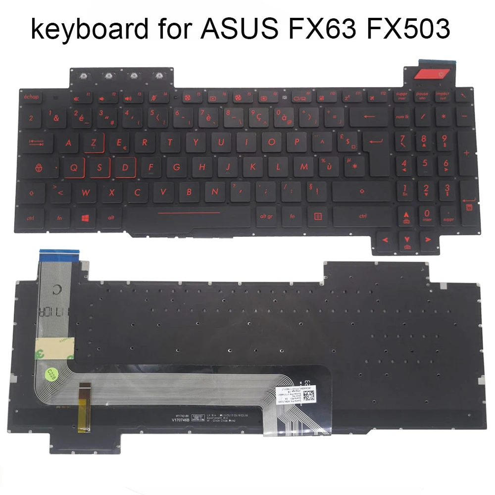 

French azerty backlit keyboard for ASUS ROG FX503 FX503VD FX503VM FX503V FX63 FR notebook pc keyboards red keycaps V170746BK1