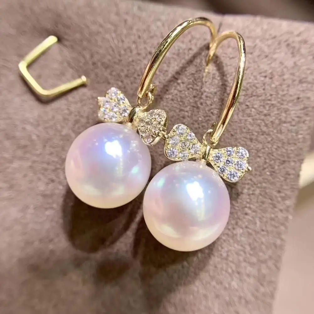 

Bridal Bow Design 14K Gold Drop Earrings Mountings Settings Jewelry Findings for Pearls Beads Crystal Coral Agate Stones