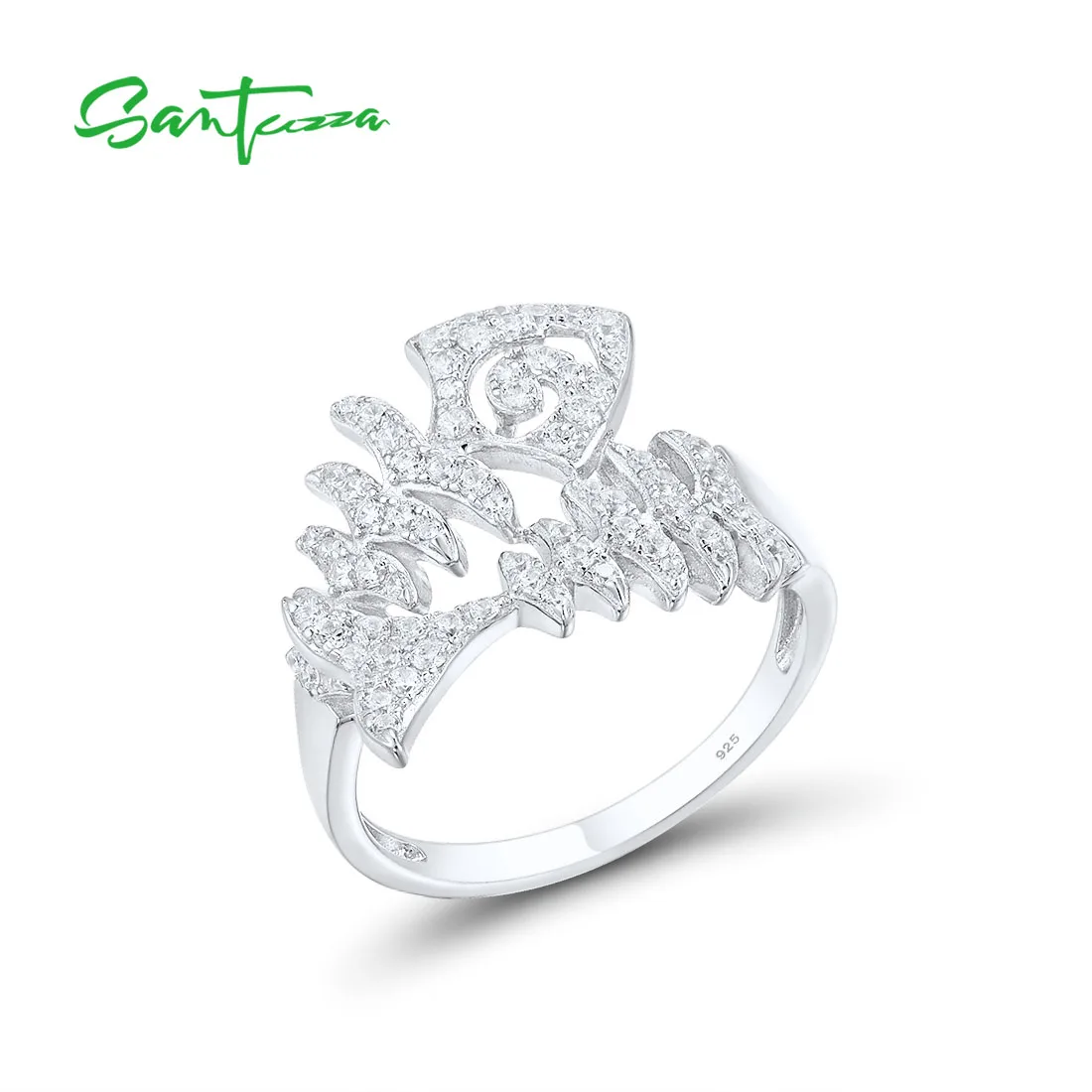 

SANTUZZA 100% 925 Sterling Silver Rings For Women Sparkling White Cubic Zirconia Fish Bone Animal Skeleton Trendy Fine Jewelry