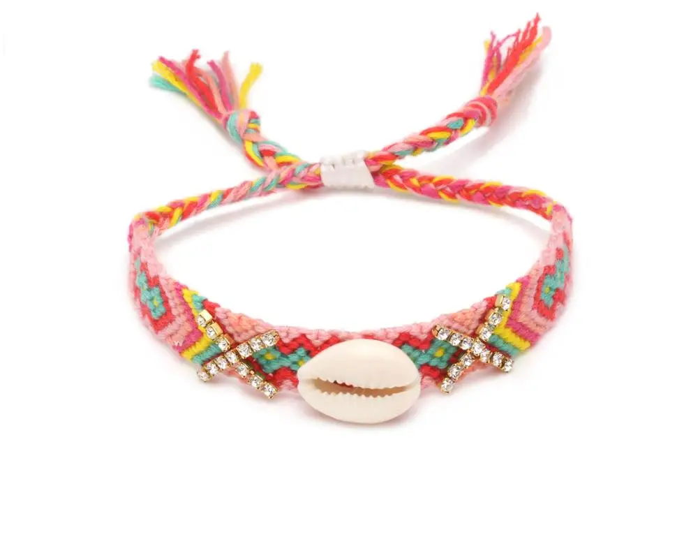 Богемский ацтекский аглар Майя коготь цепь Кристалл Каури Seashell тканый браслет