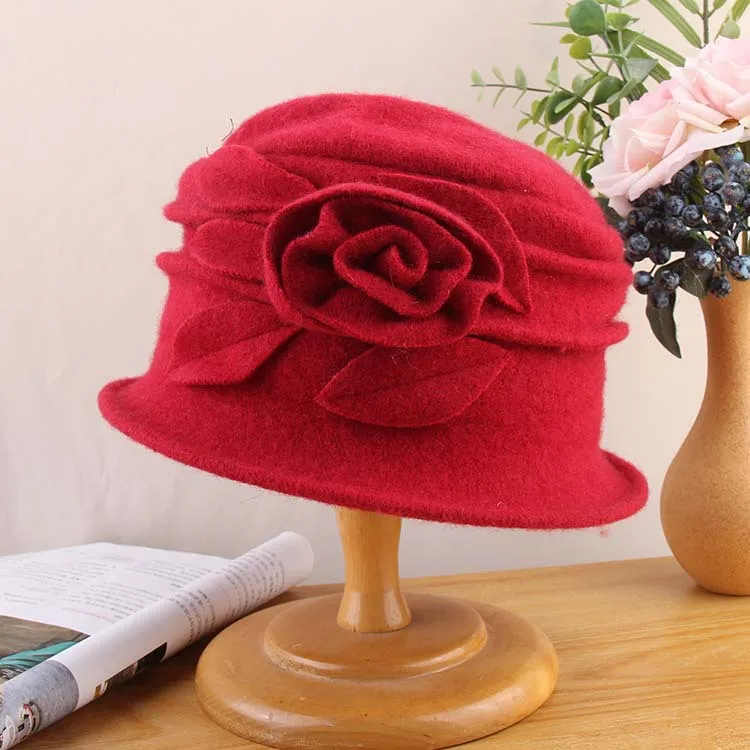 

2022 New high-grade Wool Curling Homburg Ms Elegant Flower POTS Hat In Warm Season Fisherman Hat Luxury Cashmere Hat