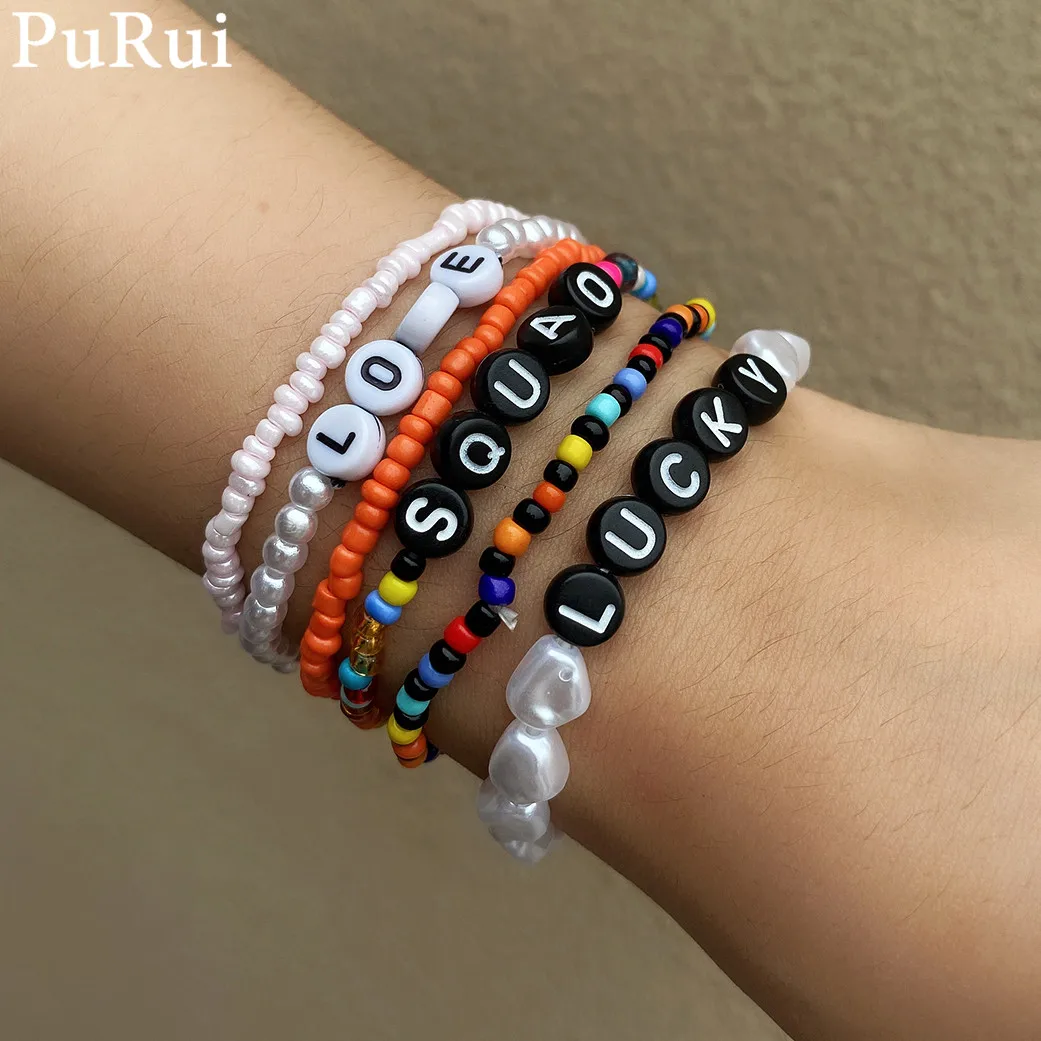 6 шт./компл. браслет в богемном стиле с надписью LOVER и рисовыми бусинами для