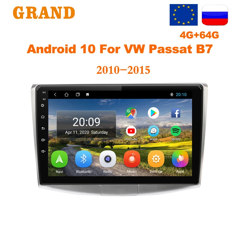 

GRAND Android 10.0 For VW Volkswagen Passat B7 2010-2016 2 Din Car Radio Multimedia Video Player GPS Navigation No 2din DVD