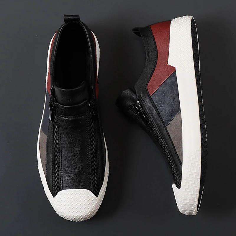 

Кроссовки мужские из ПУ кожи, модная повседневная Уличная обувь, двойная молния, плоская подошва, лоферы, весна-осень