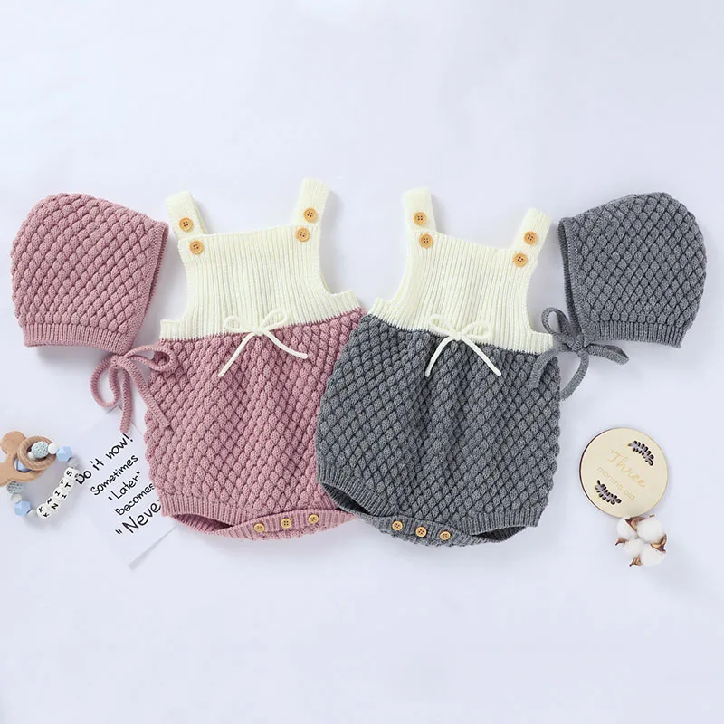 

2020 Autumn Infant Baby Romper Newborn Baby Boy Girl Clothes Rompers + Hat Baby Boys Girls Triangle Knitted Rompers