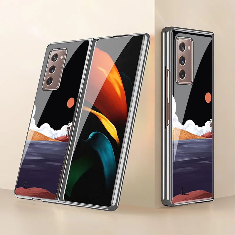 

2021 New Z Fold2 5G Funda Case for Samsung Galaxy Z Fold 2 Plexiglass Case Watch Island Patterned Coque Iphone Case Cover Capa