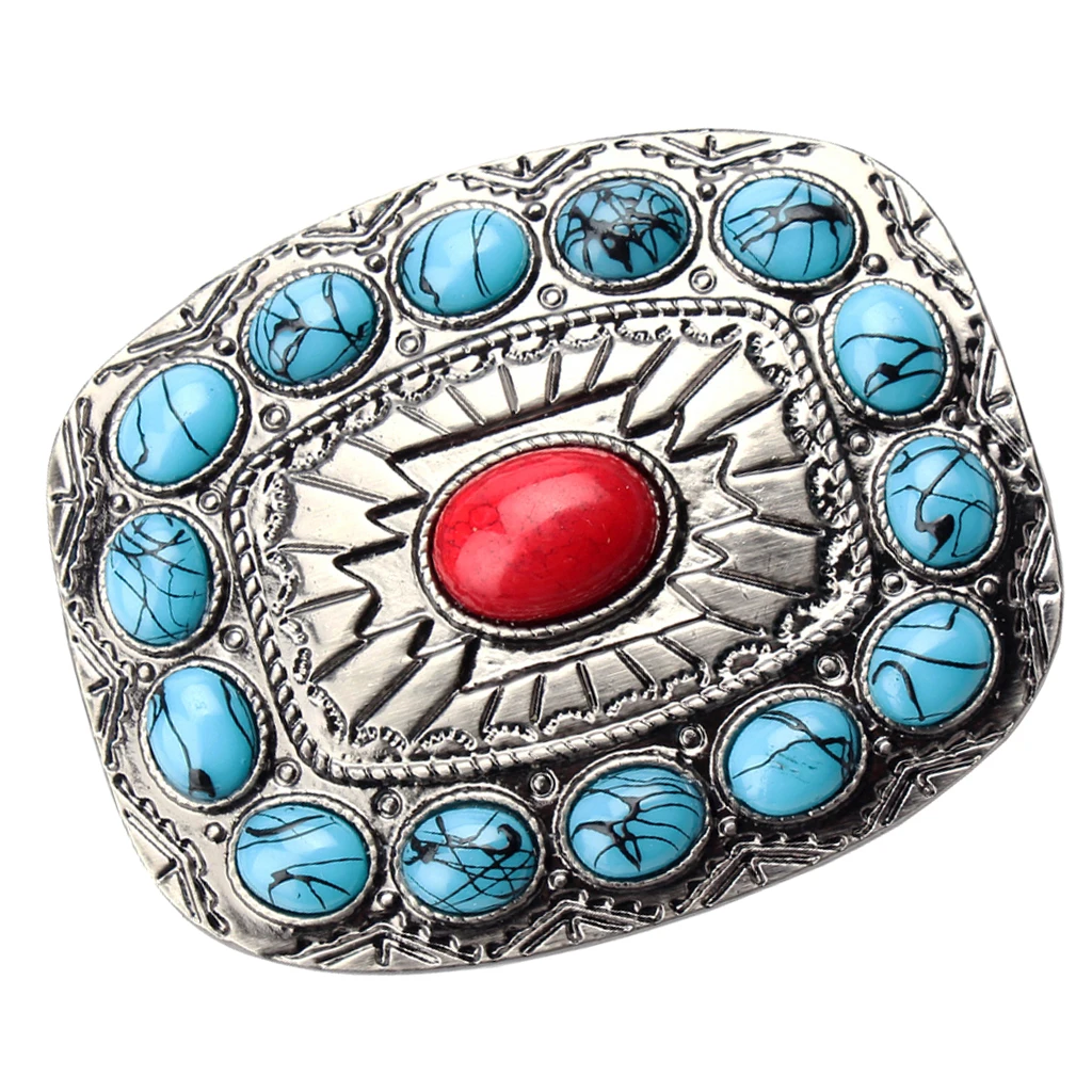 Античный Родео Бирюзовый бисер Западный ковбойский Овальный металлический