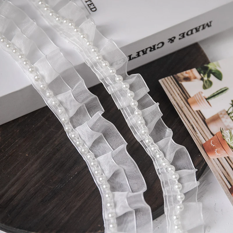 

folds lace ribbon with beaded black white for dress neckline clothing DIY handmade decoration materials needlework craft