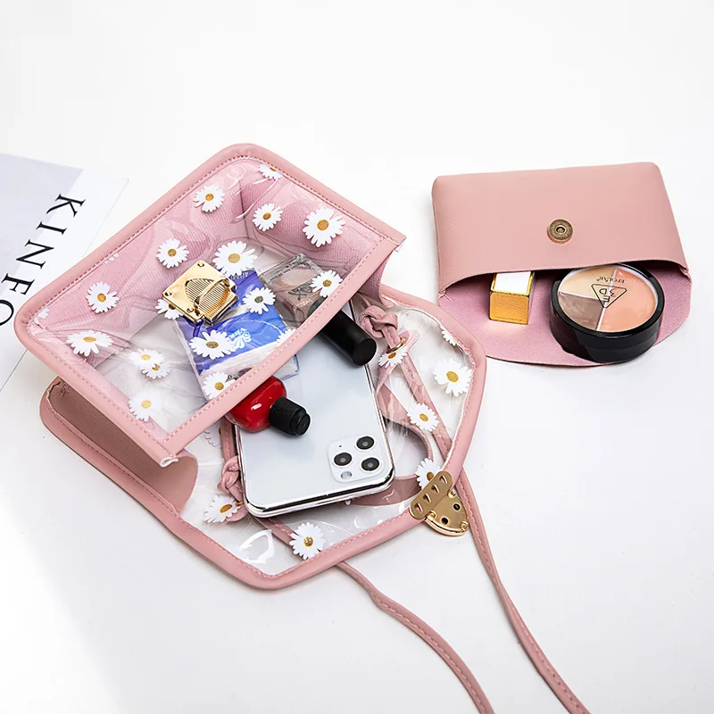 

RIEZMAN Women Bag 2020 New Small Daisy Transparent Print Shoulder Bag Fashion Crossbody Wild Chain Handbag Composite Tote Purse