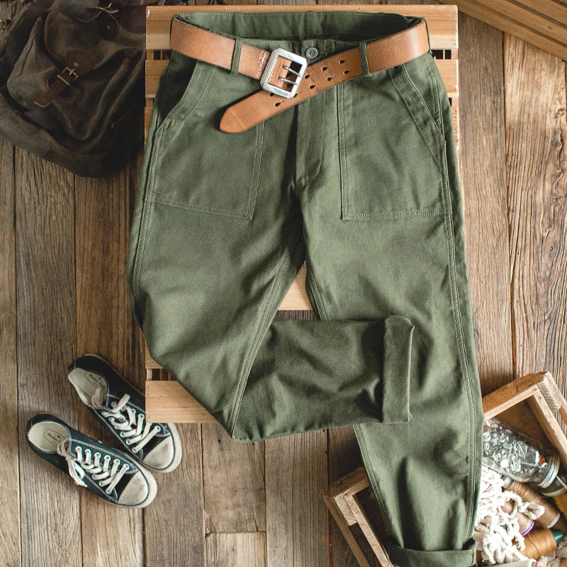 

Maden Men's Green Army Pants Overalls Rectangular Straight Casual Pants Retro Vintage Men New Style Cotton