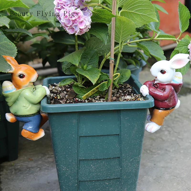 

Fashion garden statue resin simulation animal cute rabbit crafts home decoration garden flower pot art hanging ornaments