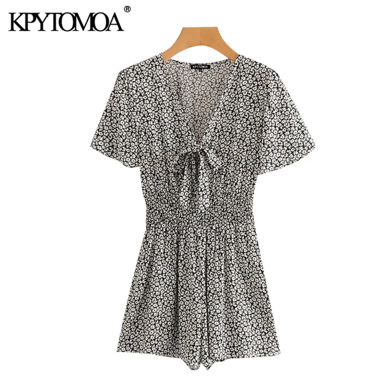 Женский Короткий комбинезон KPYTOMOA винтажный с цветочным принтом поясом на