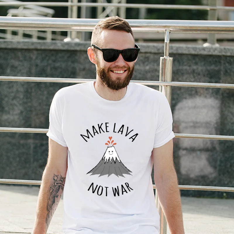 

MAKE LAVA NOT WAR Street Cotton Tee-Shirts Fashionable Crew Neck Tops T Shirt Short Sleeve Faddish T-Shirt For Boys