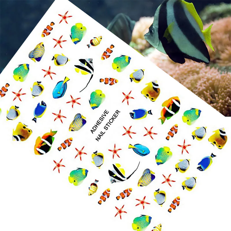 

Under The Sea Nail Art Stickers Decoration Back Glue Self Adhesive Decal 3D Nail Sticker Manicure Tropical Fish Nail Design Foil