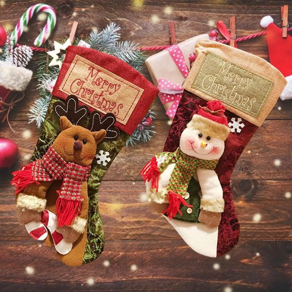 

Christmas Stockings Hanging Ornaments Gift Snowman Elk Sock Gift Holders Kids Gift Candy Bag Christmas Trees Hanging Decoration