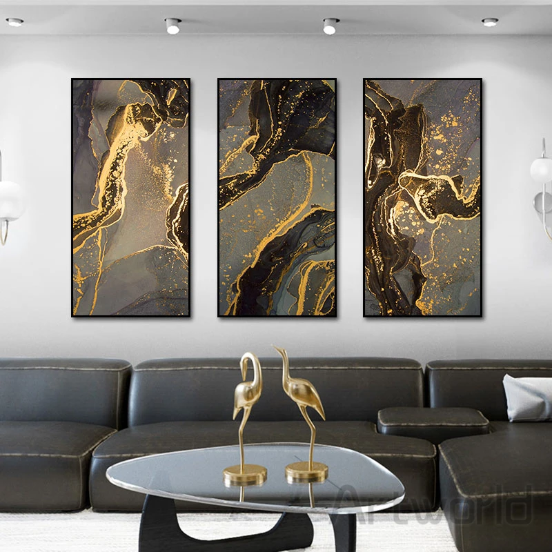 

Abstract Gold Black Line Canvas Painting Modern Wall Art Posters and Prints Nordic Luxury Pictures for Living Room Home Decor