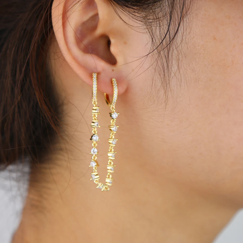 Круглые Серьги-багетты с фианитами 2 цвета | Украшения и аксессуары