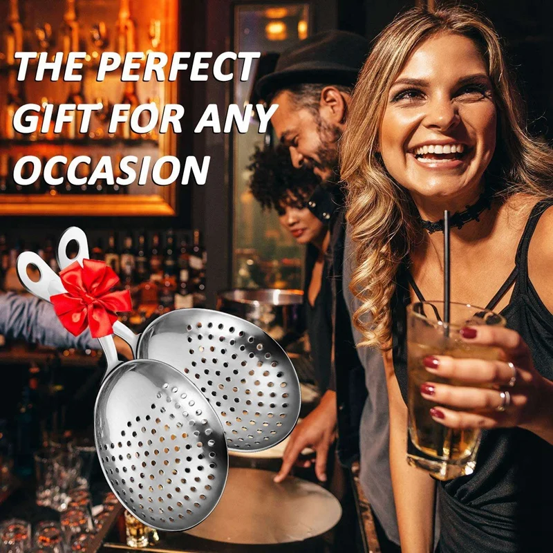 

2 Pieces Julep Strainers Bar Strainer Cocktail Strainer Stainless Steel Cocktail Strainer Spoon for Cocktail Drinks Home