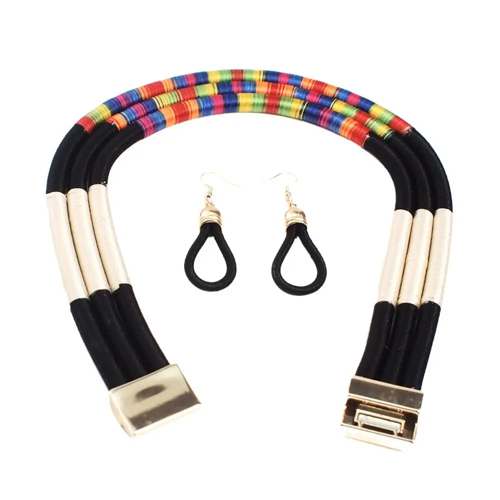 Black Necklace MANILAI, индийское многослойное ожерелье-чокер, набор, Женский нагрудный воротник, массивное ожерелье, серьги, веревка, магнетизм, кнопка, бохо, ювелирное изделие - Окраска металла: Black Necklace