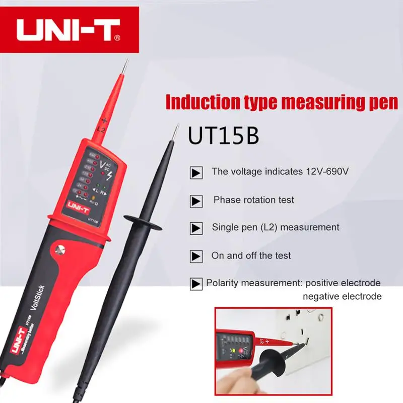 

UNI-T UT15B UT15C Digital Voltage Meters Waterproof With LCD Display Handheld Rotation Voltage Testers Pen Outdoor Indoor