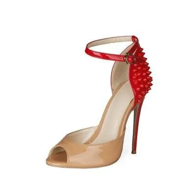 

Women's shoes fish mouth color matching rivet high heels fashion sandals