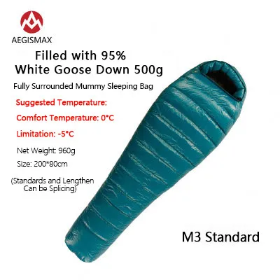 M3-Standard AEGISMAX M3 компактный спальный мешок 23℉~ 32℉сверхлегкий 800FP гусиный пух типа «кокон» Сращивание походов Открытый теплый водонепроницаемый - Цвет: M3-Standard