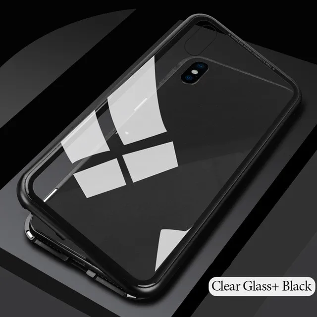 Clear Black GETIHU 360 металлический магнитный чехол для iPhone Xs Max Xr X 8 Plus+ задняя крышка из закаленного стекла Магнитный чехол для iPhone 7 6 6s Plus Coque - Color: Clear Black