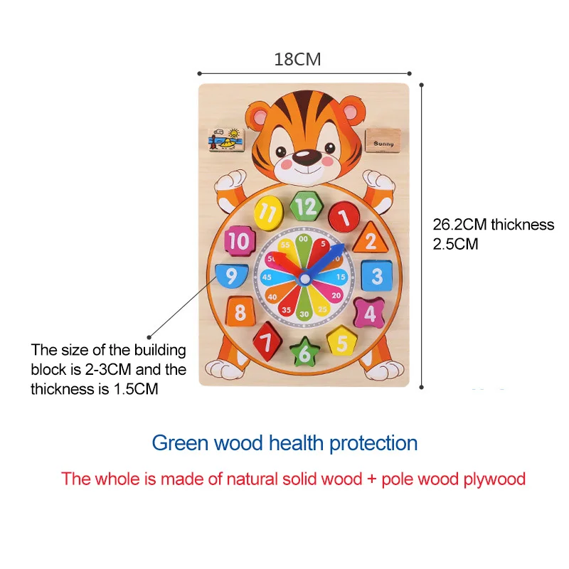 

Montessori Wooden Clock Toy Counting Math Learning Number Teaching Time Shape Sorting Clock Game Toy for Kids Preschool Toddlers