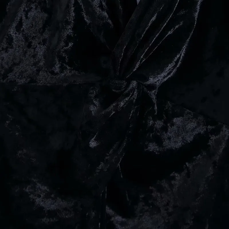 

Female Summer Spring 2021 New Sexy Velvet Mini Spaghetti Strap Dress Black High Waist V Neck Solid Backless Ladies Dress