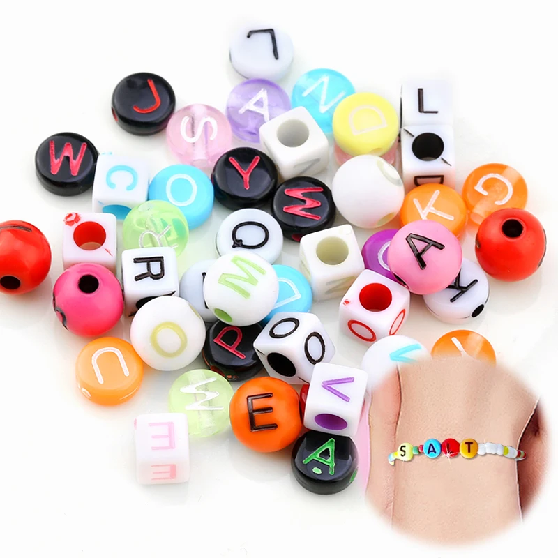 Круглые акриловые бусины с буквенным принтом 200 шт. 6 мм 7 мм|Бусины| |
