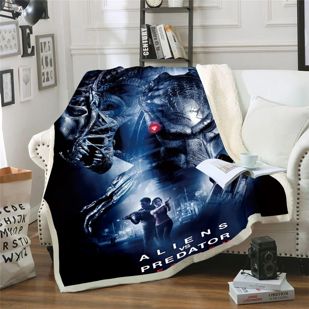 

Alien vs Predator 3D Printed Sherpa Blanket Velvet Plush Throw Fleece Blanket Bedspread Couch Quilt Cover Travel Bedding Outlet