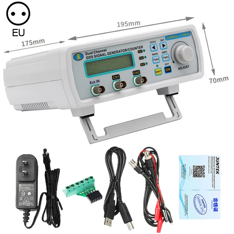 

JUNTEK MHS5200A Signal Generator DDS Function Dual Channel Pulse Signal Frequency Meter 25MHz Arbitrary Waveform Generator