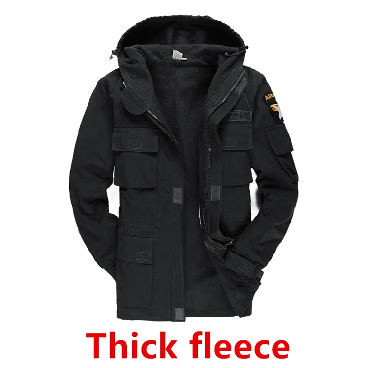 Thick fleece black Мужская хлопковая военная одежда армии США, ветровка с капюшоном, зимняя верхняя одежда для альпинизма, теплая флисовая подкладка, Толстая куртка, пальто - Цвет: Thick fleece black