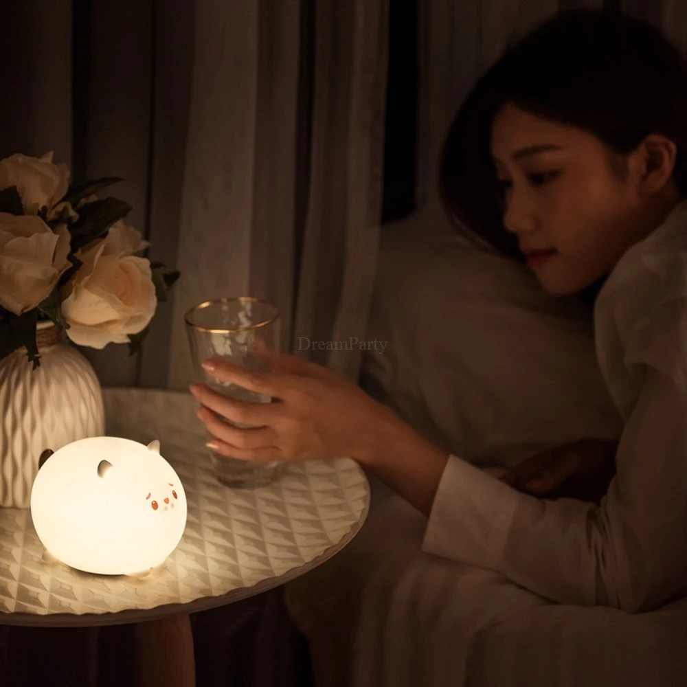 Светодиодный ночник с милым котом затемняемый сенсорный таймер разные цвета USB