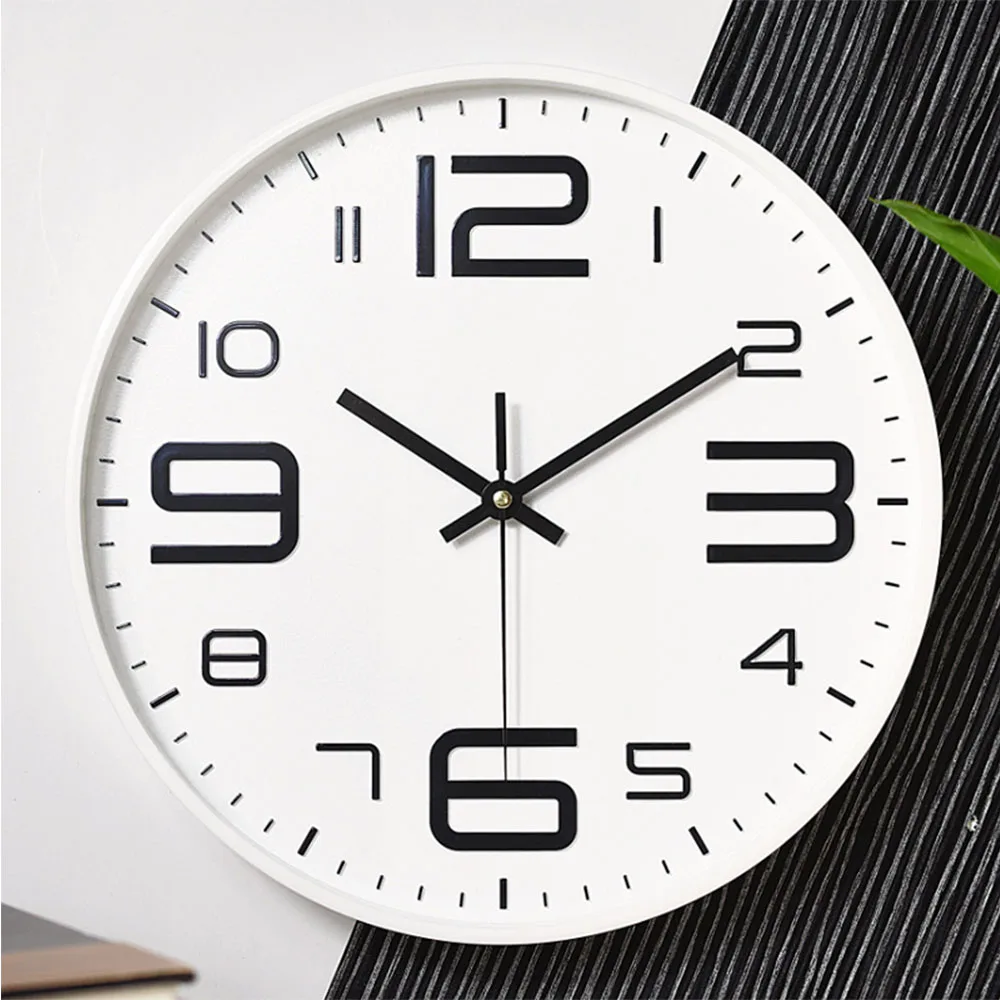 

Nordic Modern Girl Room Decoration Creative Fashion Round Plastic Mute 12 Inch Quartz Digital Living Room Wall Clock