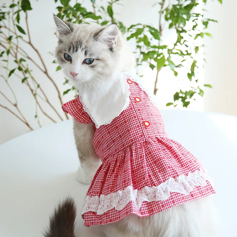 

Petstyle Spring Summer Sweet Strawberry Dog Cat Dress Square Neck Doll One-piece Dress Dog Pet Clothes