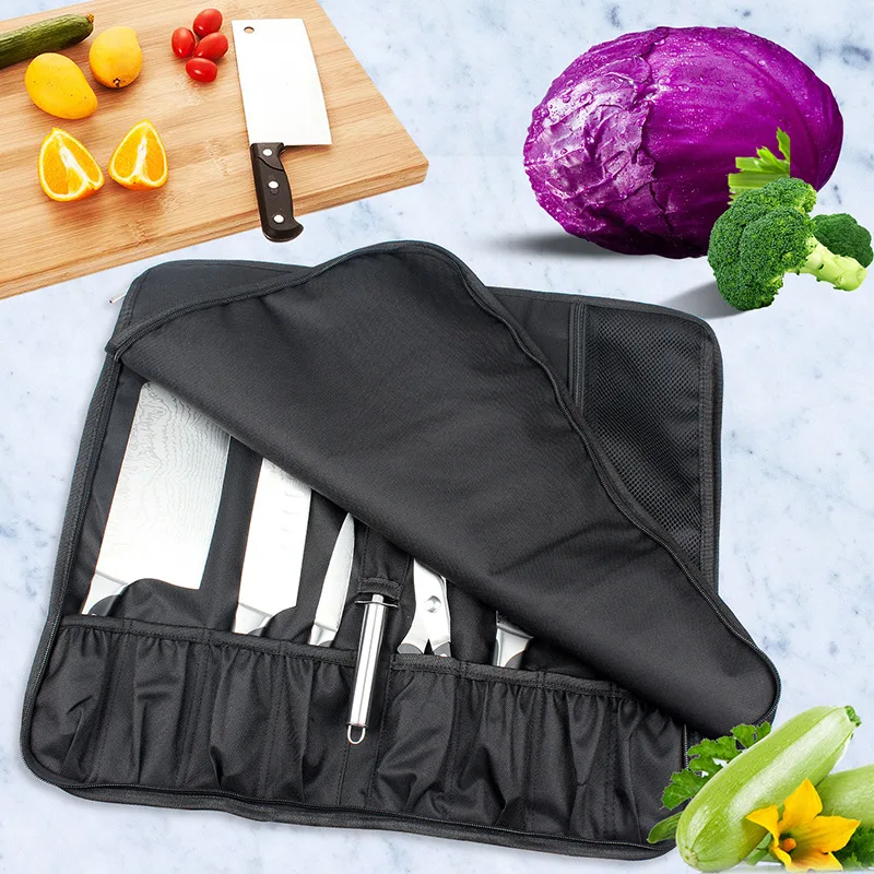 

8 карманных нейлоновых тканевых сумок для шеф-повара, рулонная сумка, портативный дорожный держатель для кухонных ножей, чехол для хранения,...