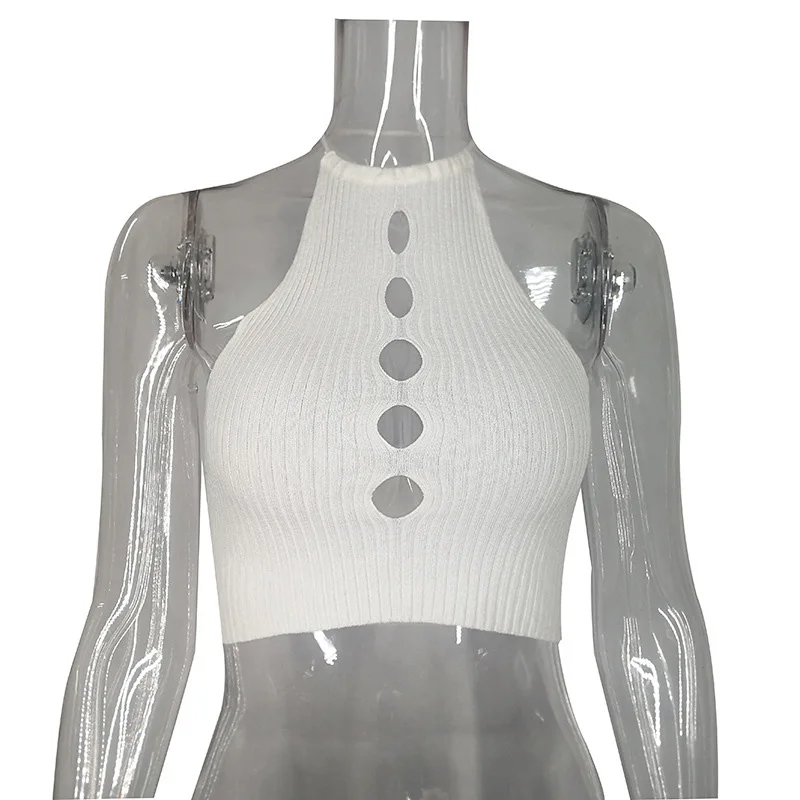 Женский короткий свитер без рукавов QUEVOON однотонный трикотажный укороченный с