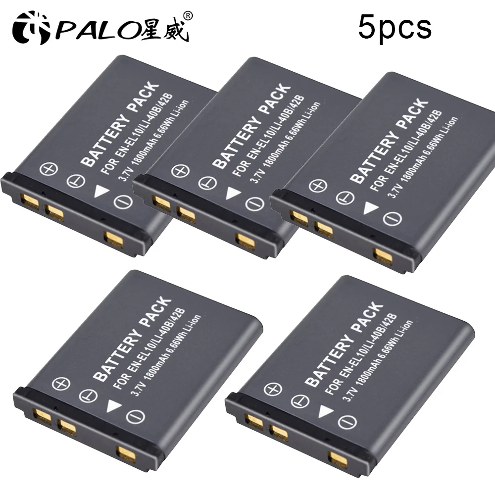 5 pcs PALO аккумуляторная батарея для цифровых фотоаппаратов EN-EL10 LI-40B 42B NP-45/80/82 3,7 V литий-ионная аккумуляторная батарея для nikon COOLPIX S60 S700 olympus D-630 с переменным фокусным расстоянием - Цвет: 5 pcs