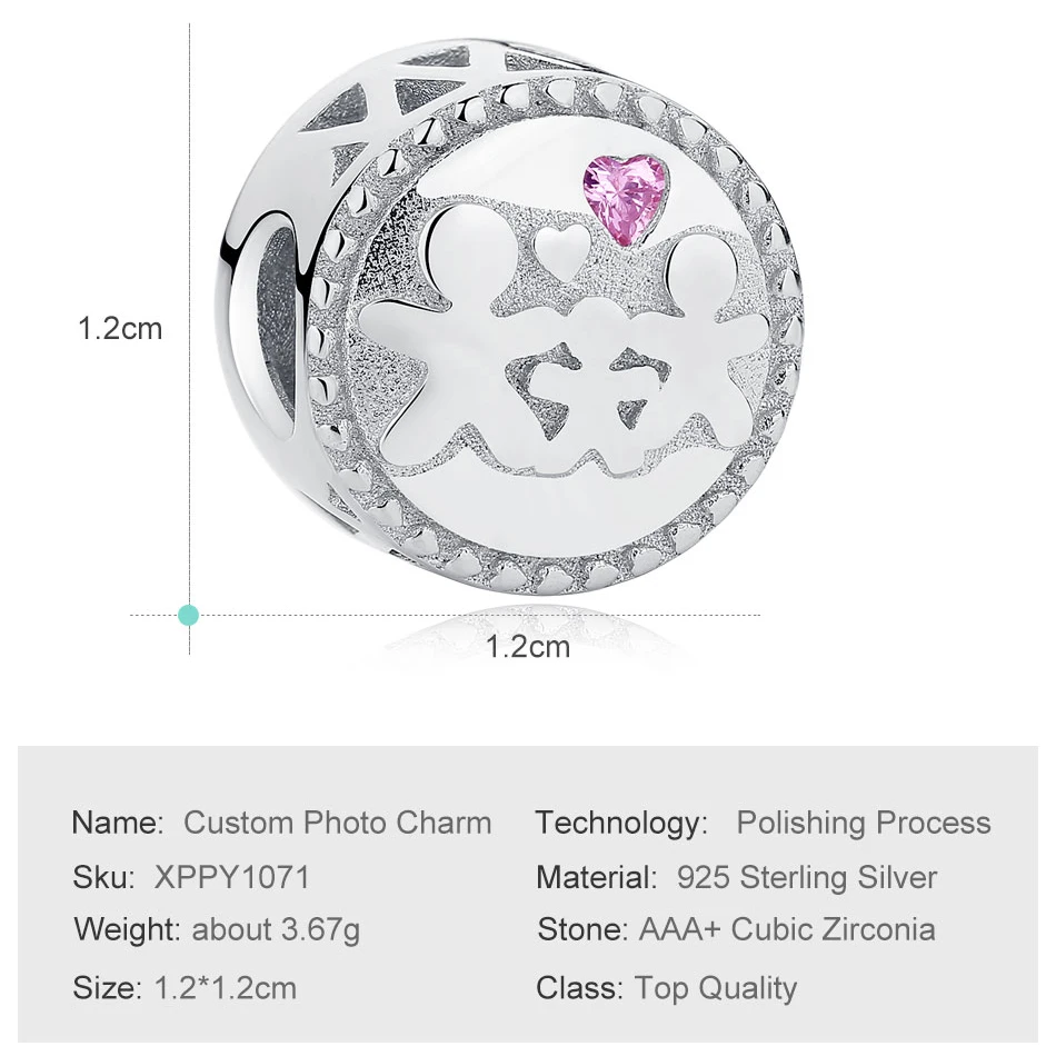 

ELESHE 100% 925 Sterling Sliver Love my Family Round Charms Personalized Photo Bead Fit Original Women Bracelet Jewelry making