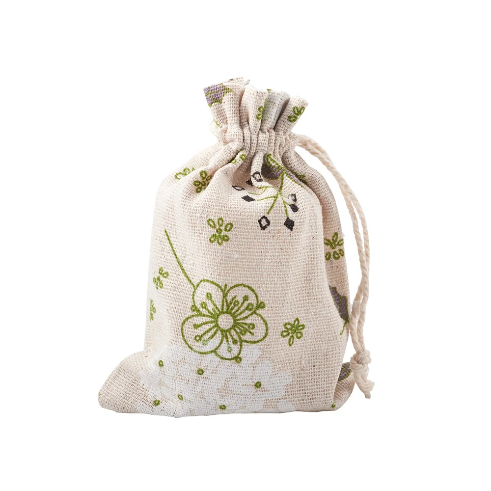 50pcs 14x10cm Christmas Gifts Bags Polyester Cotton Packing Bags Flower Printed Drawstring Pouches for Jewelry Packaging Candy