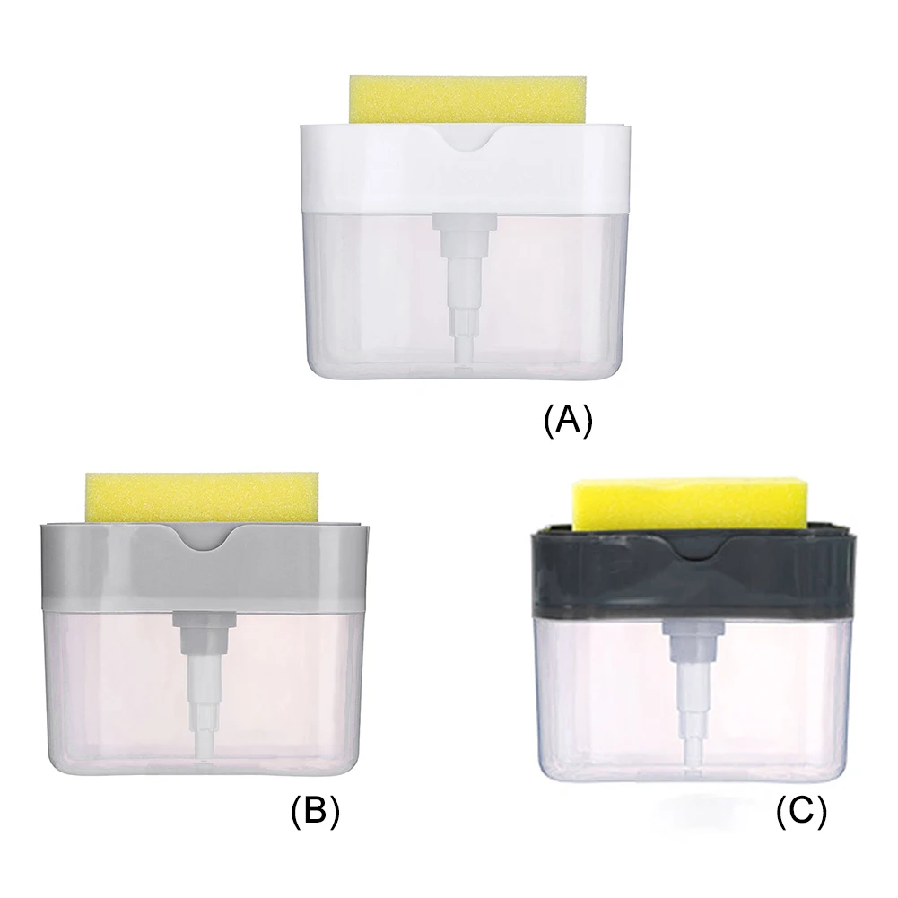 

2 in 1 Soap Dispenser Soap Pump Dispenser with Sponge Holder Liquid Dispenser Container Manual Press Soap Organizer Kitchen Tool