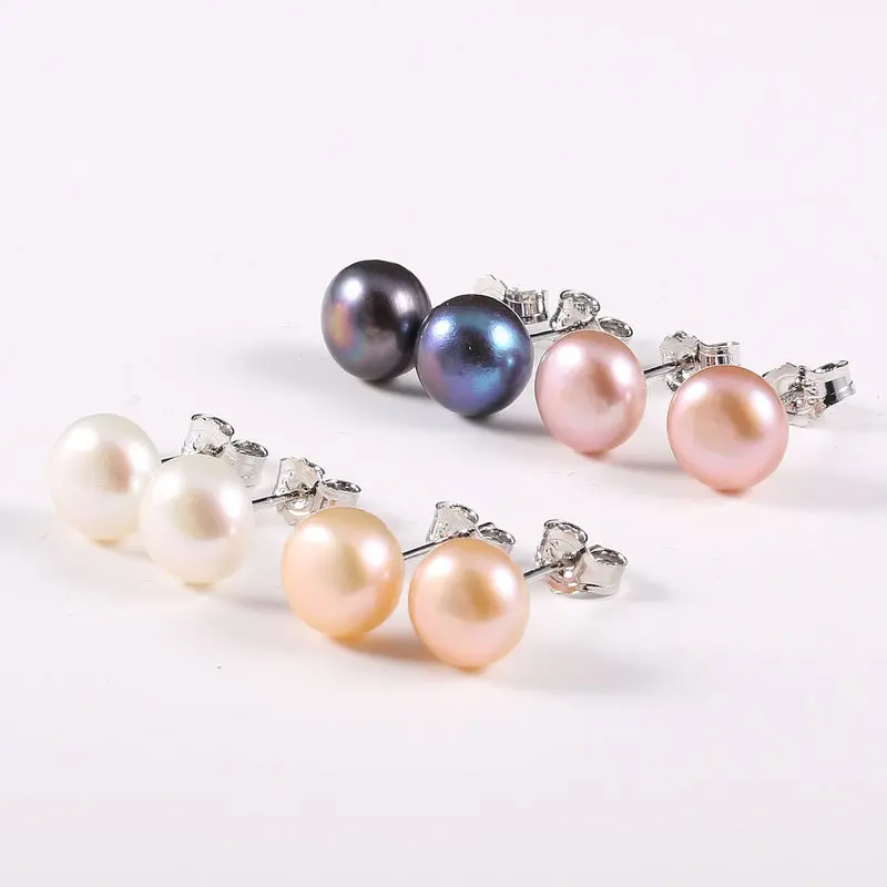 Genuine Natural Pearl Stud Earrings for Women 4 Colors 100%  Stud Earrings Freshwater Pearl Earring Jewelry Gift for Women